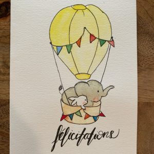 Carte de voeux – Félicitations – Eléphant montgolfière