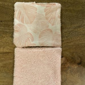 LutryNature – Lingette démaquillante coton et éponge – Feuille rose/Rose