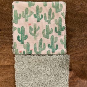 LutryNature – Lingette démaquillante coton et éponge – Cactus/Verte