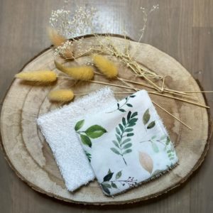 Lutry Nature – Lingette  démaquillante coton et éponge – Feuilles