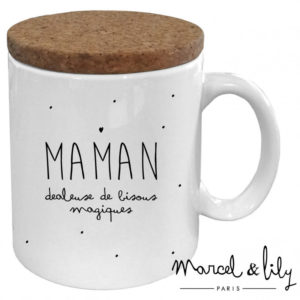 Marcel et Lily – Mug Avec Son Couvercle En Liège – « Maman Dealeuse De Bisous »
