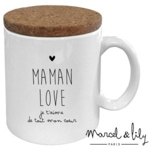 Marcel et Lily – Mug Avec Son Couvercle En Liège – « Maman Love »