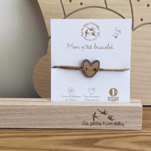 Les Petites Hirondelles – Bracelet doré en bois taille S – Coeur