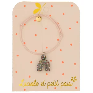 Luciole et Petit Pois – Bracelet – Arc-en-ciel cordon rose pâle