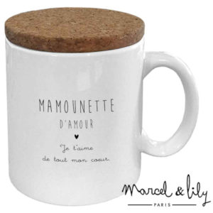 Marcel et Lily – Mug Avec Son Couvercle En Liège – « Mamounett d’amour »