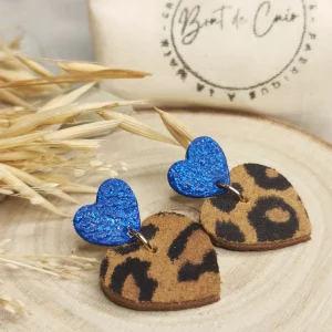 Brut de Cuir – Boucles d’oreilles – Belza léopard bleu