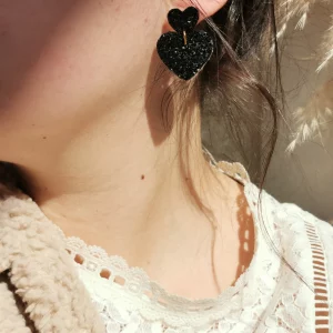 Brut de Cuir – Boucles d’oreilles – Belza glitter noir