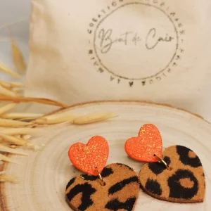 Brut de Cuir – Boucles d’oreilles – Belza léopard orange