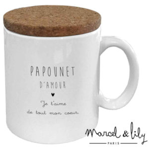 Marcel et Lily – Mug Avec Son Couvercle En Liège – Papounet d’amour