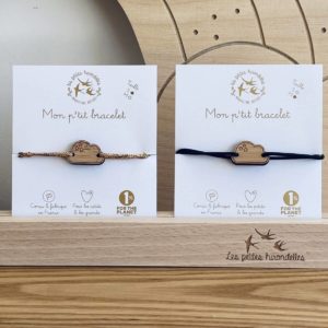 Les Petites Hirondelles – Bracelet vert en bois taille S – Nuage