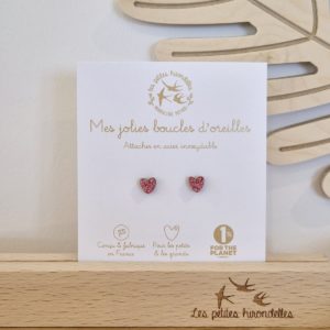 Les petites hirondelles – Boucles d’oreilles – Coeur Rose