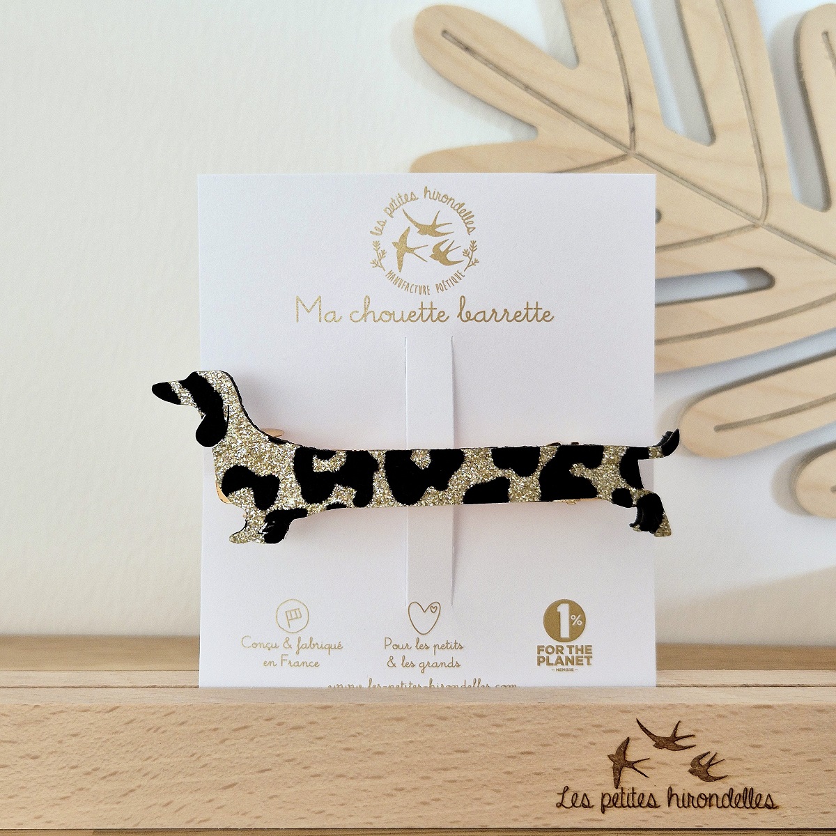 Barrette-clip-Teckel-Leopard-dore-Les-Petites-Hirondelles