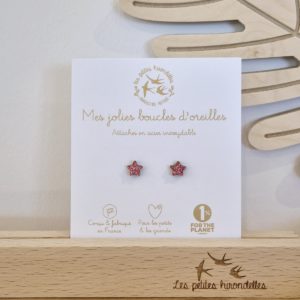 Les petites hirondelles – Boucles d’oreilles – Etoiles rose