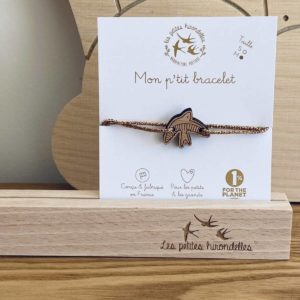 Les Petites Hirondelles – Bracelet doré en bois taille S – Hirondelles