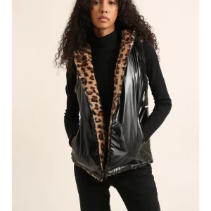 Attrait Paris – Veste en fourrure léopard réversible – Noir