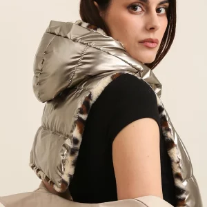 Attrait Paris – Veste en fourrure léopard réversible – Doré