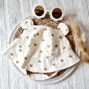 Rammelaartje – Chapeau de Soleil Hydrophile Pour Bébé – Coeur Beige